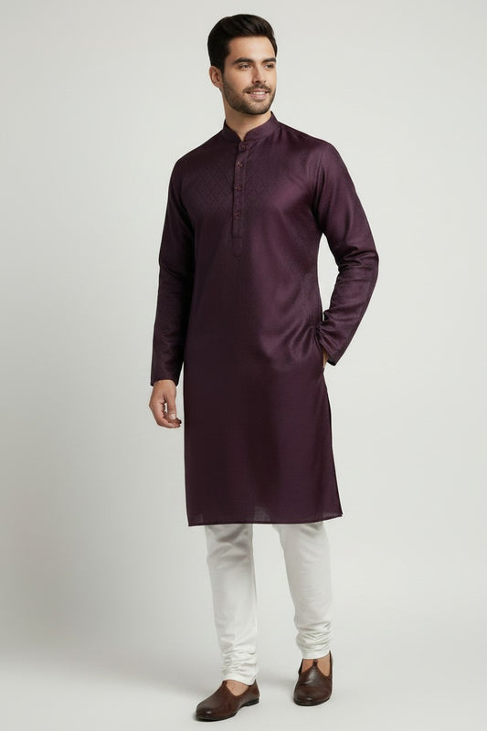 Veshbhoshaa Mens's Wine Kurta Pajama Set