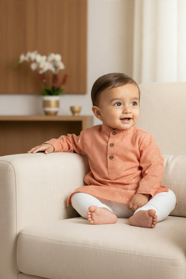 Kids' Peach Chevron Sequin Kurta Pajama Set