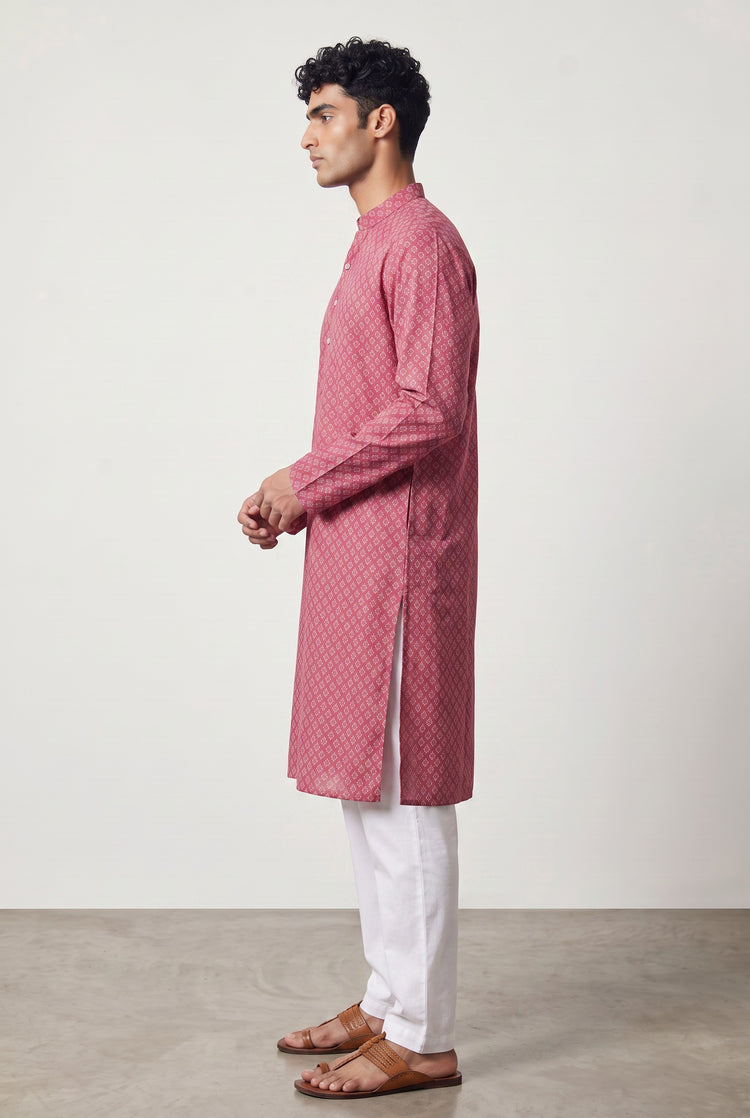 Veshbhoshaa Men's Pink Printed Kurta Set
