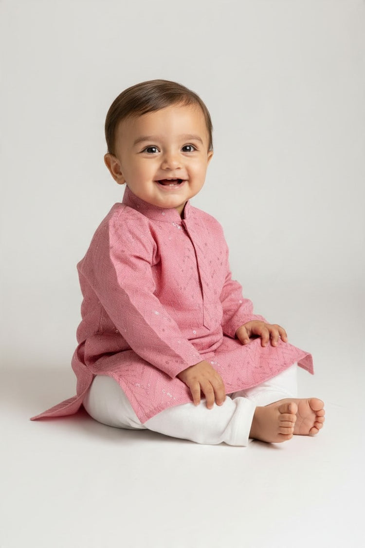 Kids' Pink Chevron Sequin Kurta Pajama Set