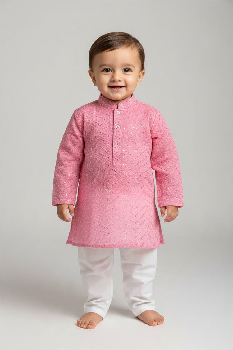 Kids' Pink Chevron Sequin Kurta Pajama Set