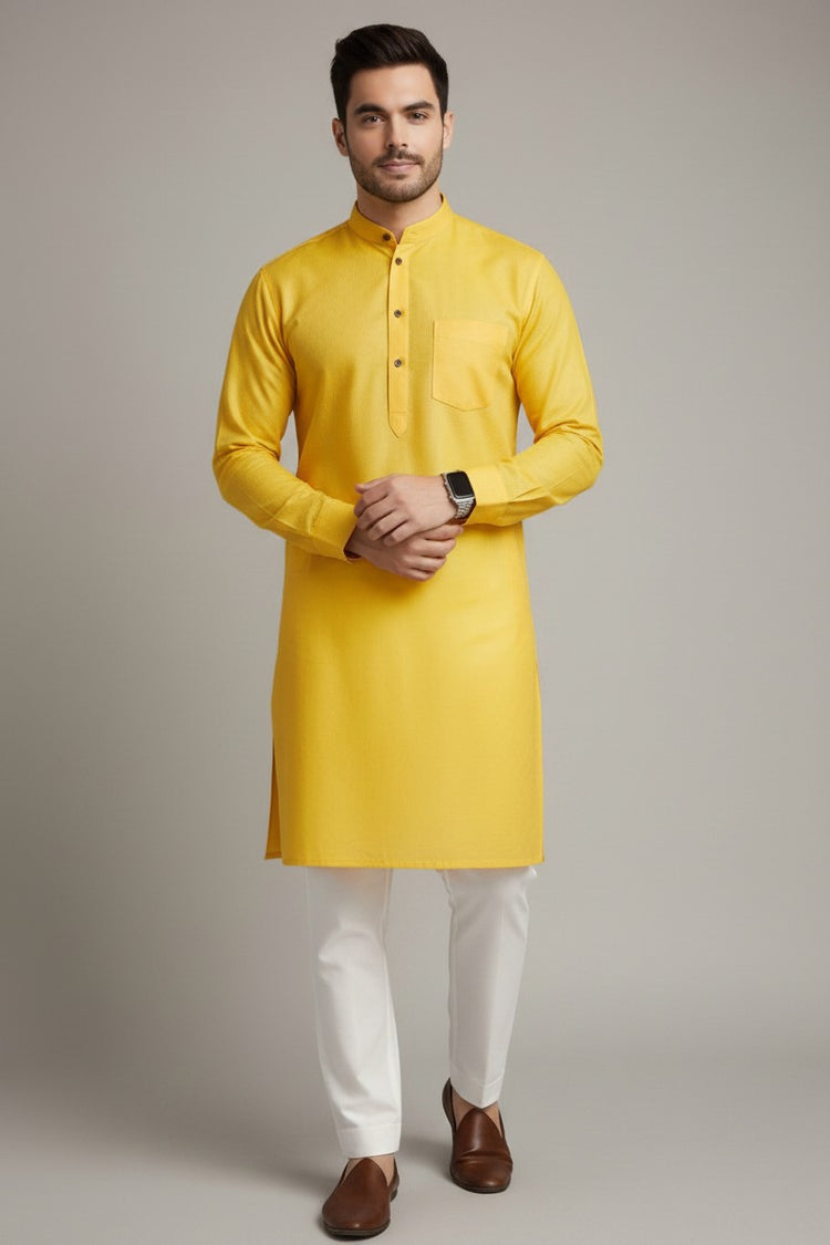 Veshbhoshaa Men's Yellow Kurta Pajama Set