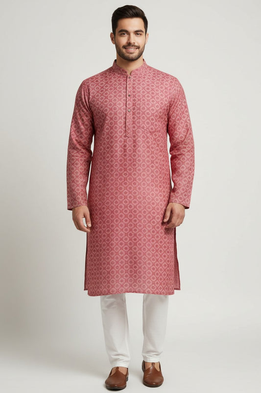 Veshbhoshaa Men's Red Printed Kurta Pajama Set