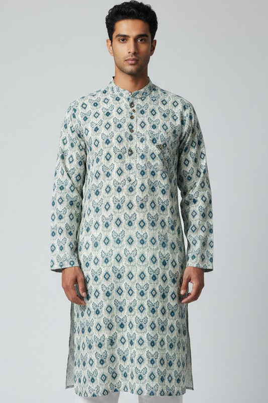 Men's Blue Printed Kurta Pajama Set