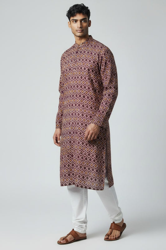 Men's Maroon Printed Kurta Pajama Set
