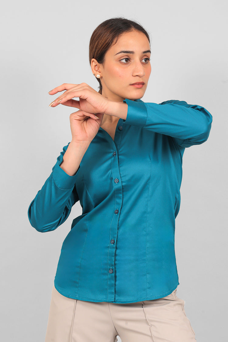 BLUEBIRD WOMEN'S BLUE SATIN SHIRT