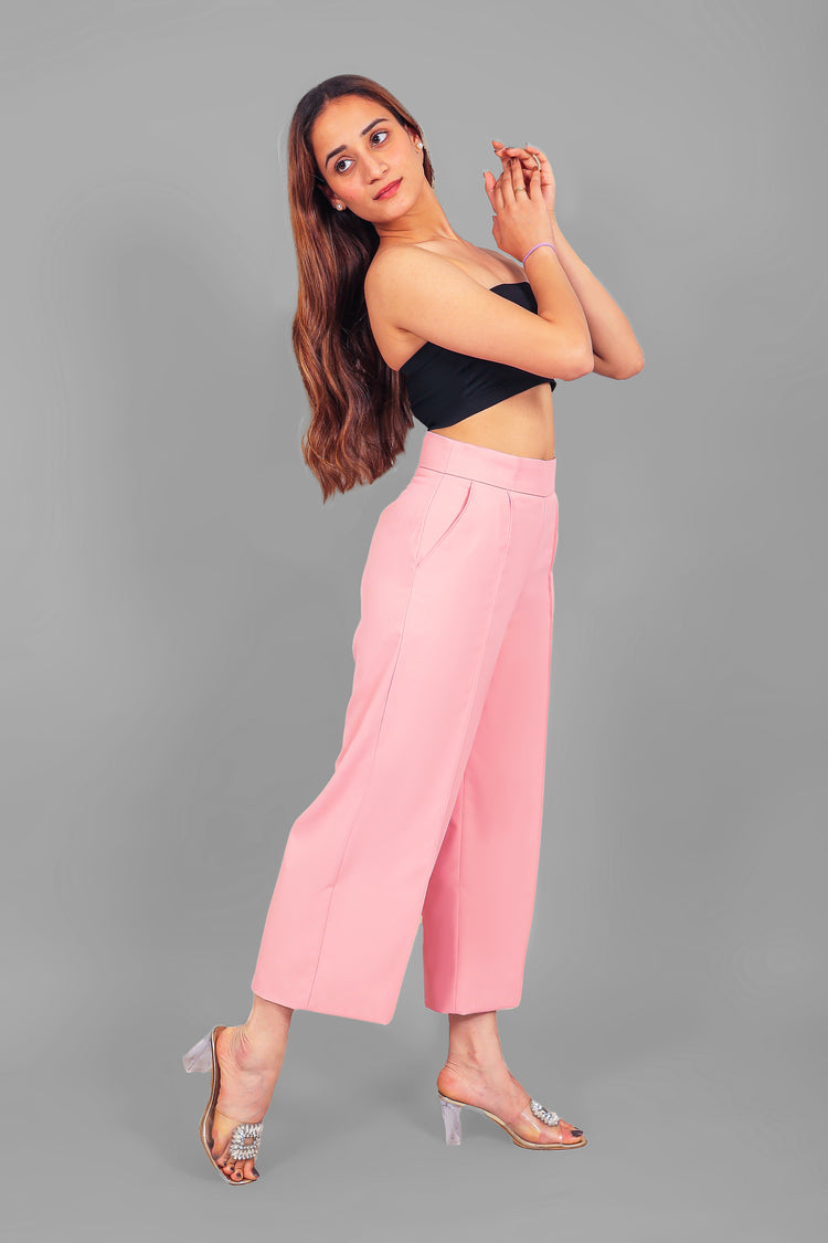 Bluebird Women Baby Pink Short Bell Bottom Trouser - Veshbhoshaa