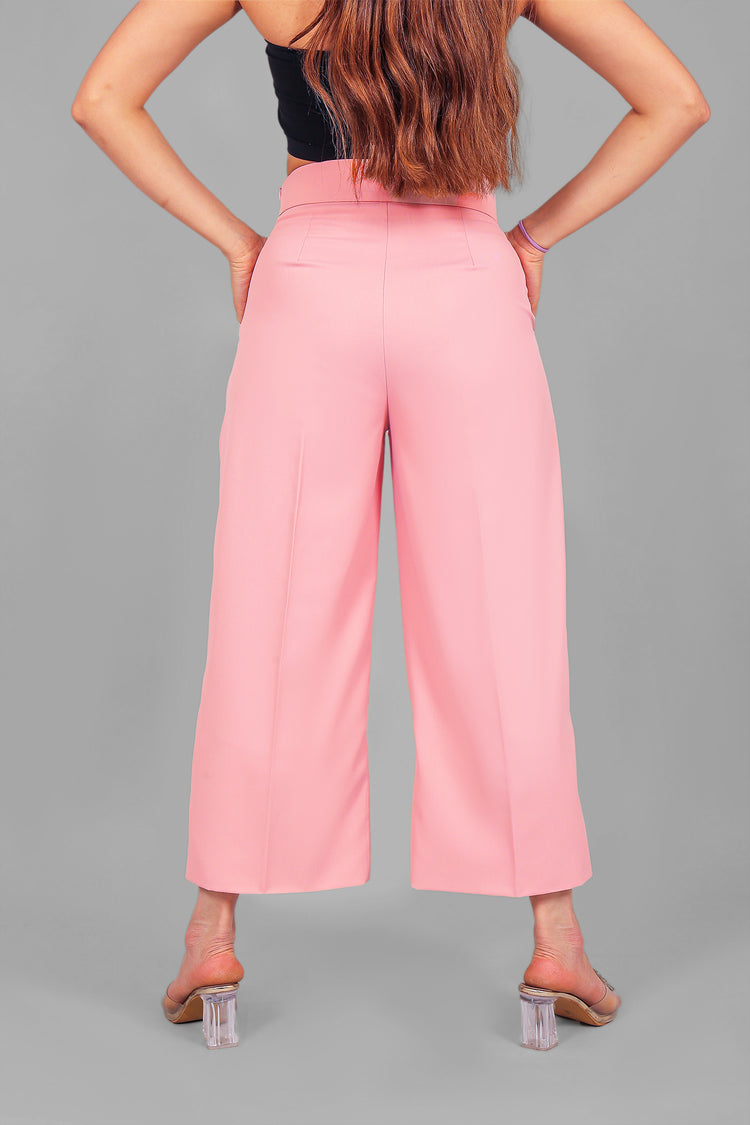 Bluebird Women Baby Pink Short Bell Bottom Trouser - Veshbhoshaa