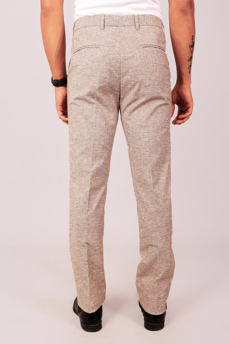 Bluebird Men's Dark Brown Lycra Linen Formal Trousers - Veshbhoshaa