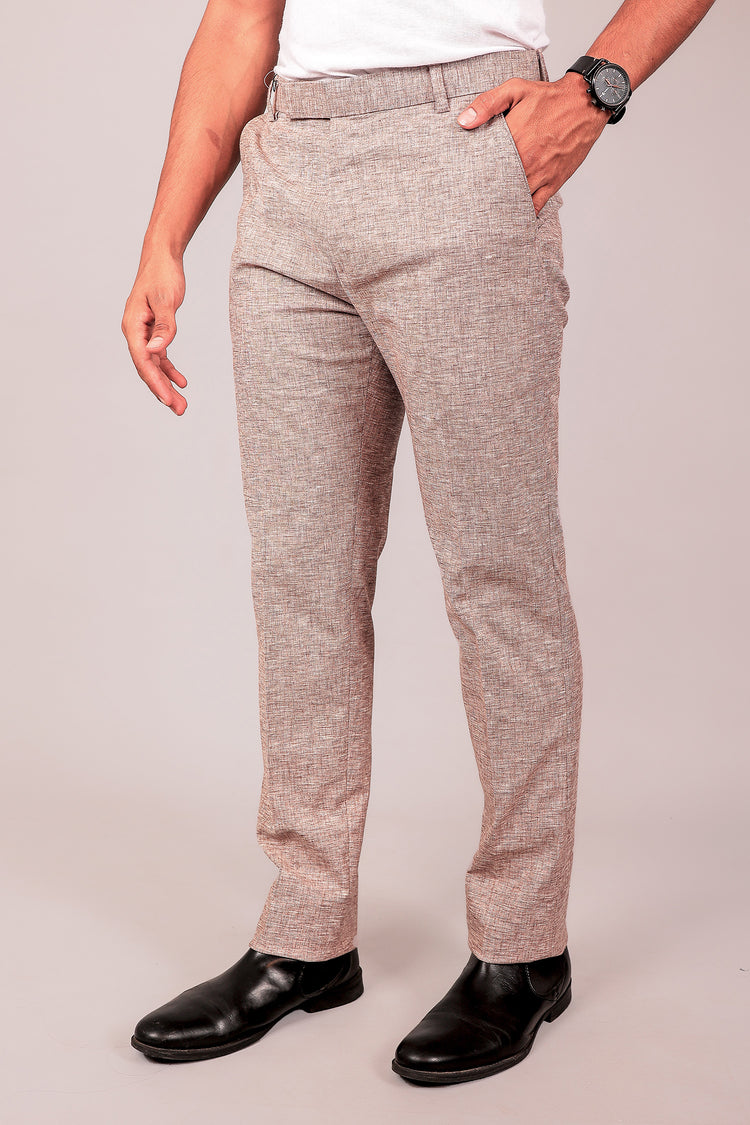 Bluebird Men's Dark Brown Lycra Linen Formal Trousers - Veshbhoshaa