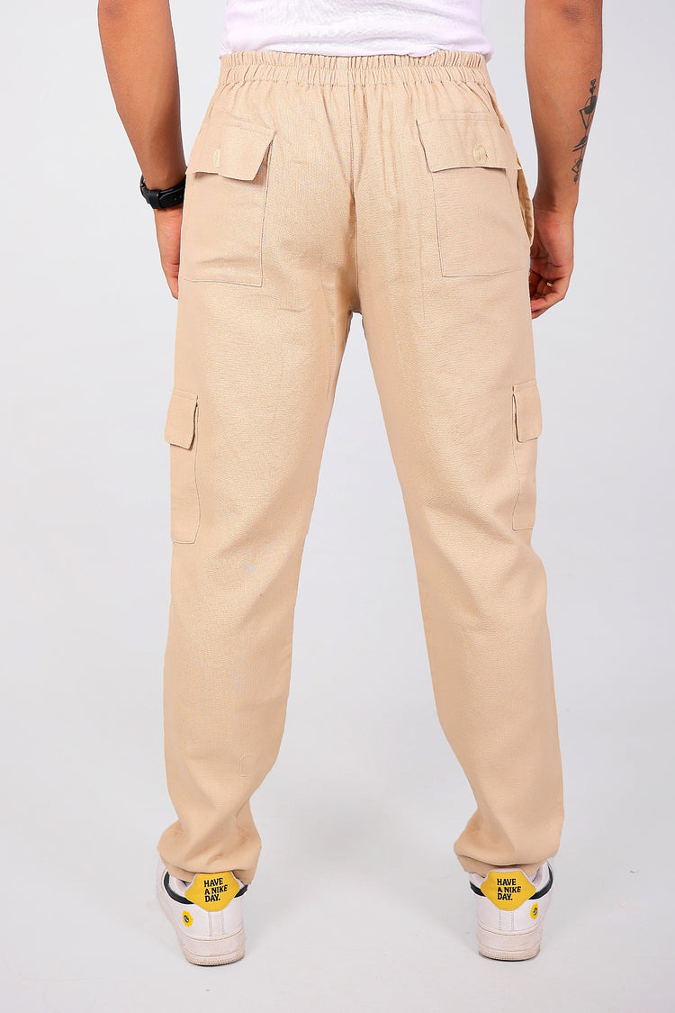 Bluebird Men's Slim Fit Cotton Cargo Pant Beige - Veshbhoshaa