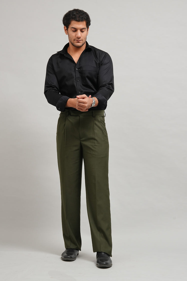 Premium Olive Green Pleated Trousers