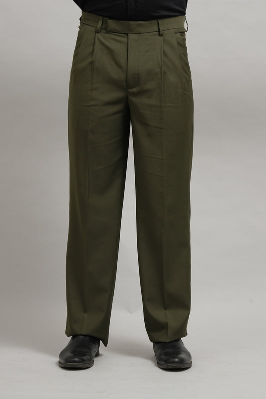 Premium Olive Green Pleated Trousers