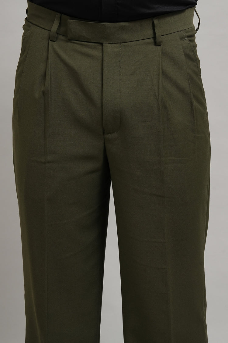 Premium Olive Green Pleated Trousers
