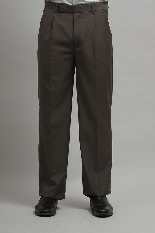 Mocha Brown Classic Pleated Formal Trouser