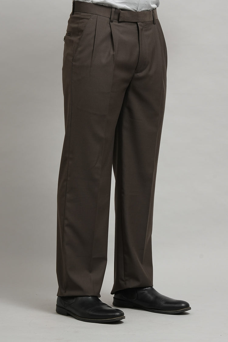 Mocha Brown Classic Pleated Formal Trouser