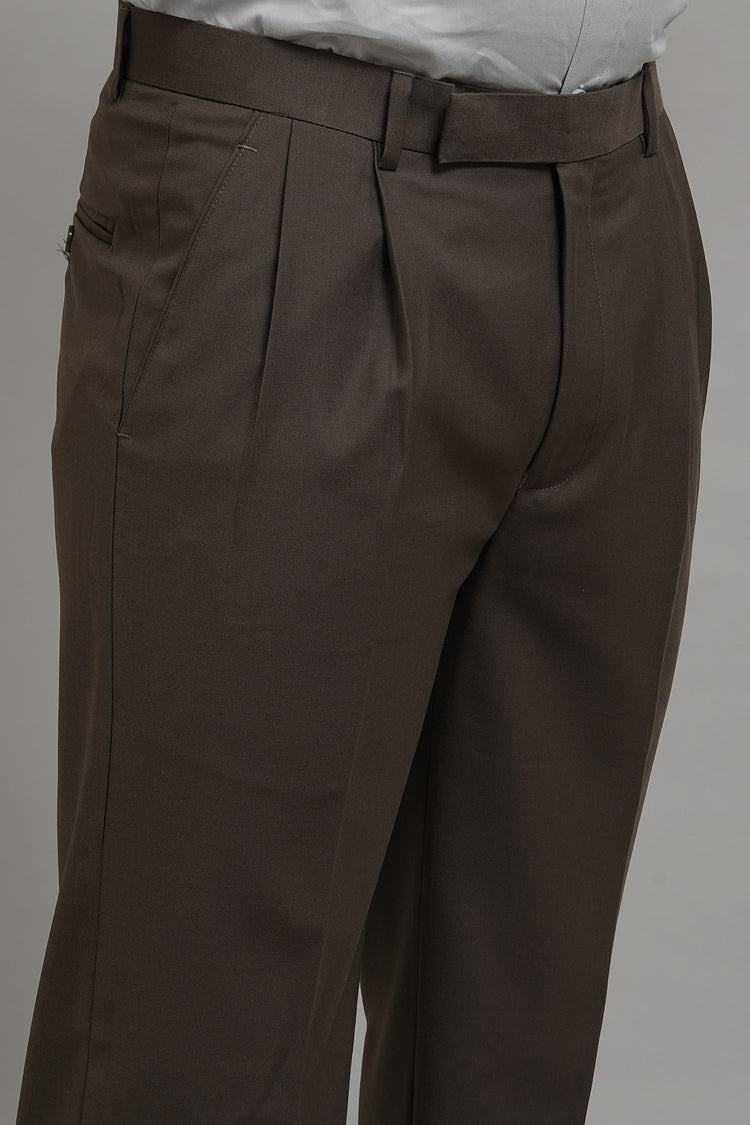 Mocha Brown Classic Pleated Formal Trouser