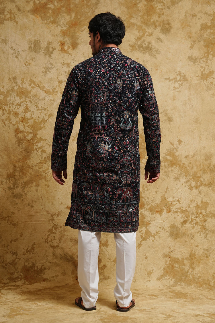 Dark Blue Kashmiri Kurta Set – Wedding & Festive Edition
