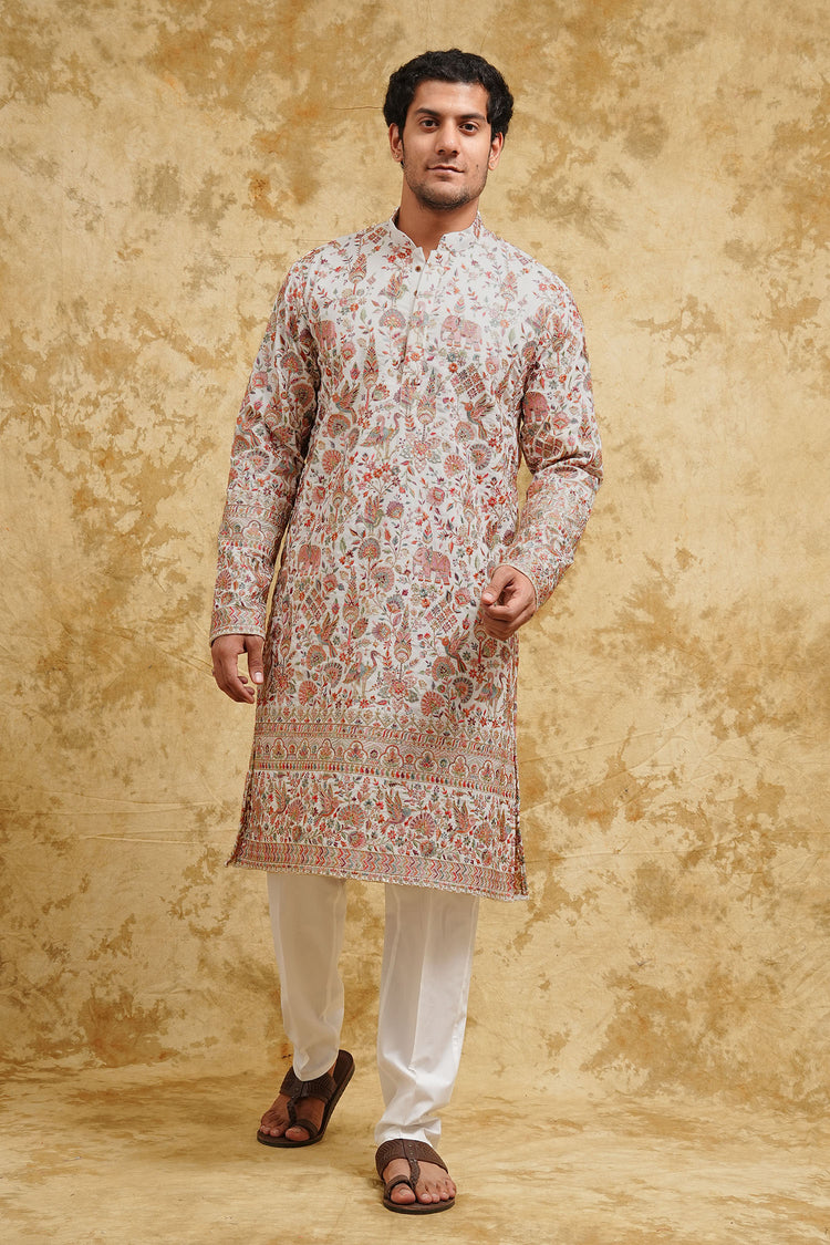 Cream Elephant Embroidered Kurta Set – Subtle Heritage Luxury