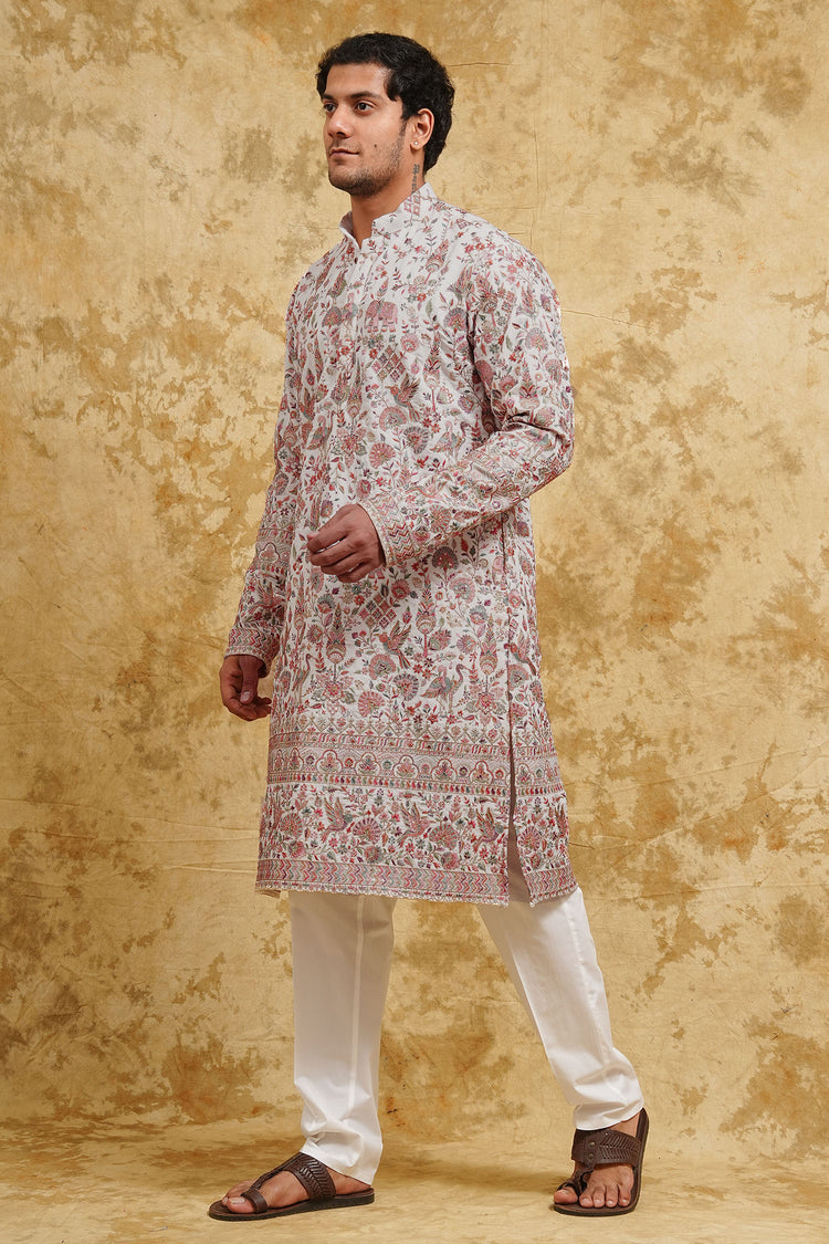 Cream Elephant Embroidered Kurta Set – Subtle Heritage Luxury
