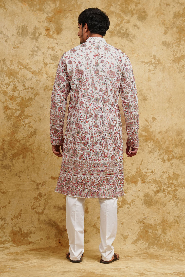 Cream Elephant Embroidered Kurta Set – Subtle Heritage Luxury