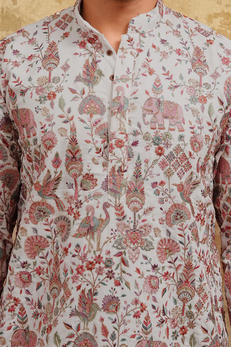 Cream Elephant Embroidered Kurta Set – Subtle Heritage Luxury