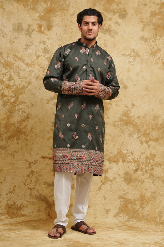 Deep Emerald Jaipuri Silk Blend Kurta Set – Wedding Edition