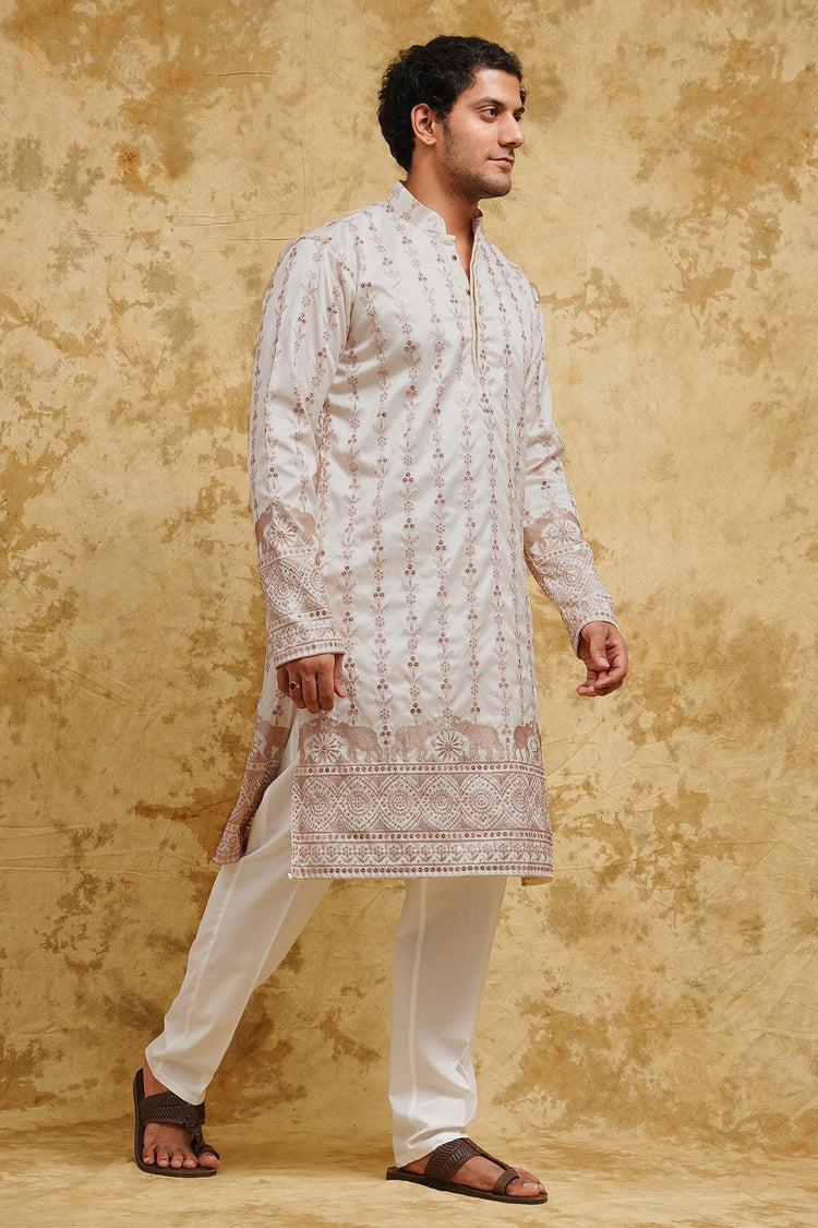 White Elephant Embroidered Kurta Set – Royal Ethnic Classic
