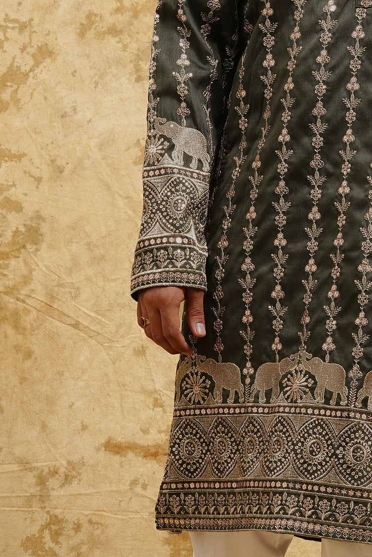 Green Elephant Embroidered Kurta Set – Regal Evening Edition