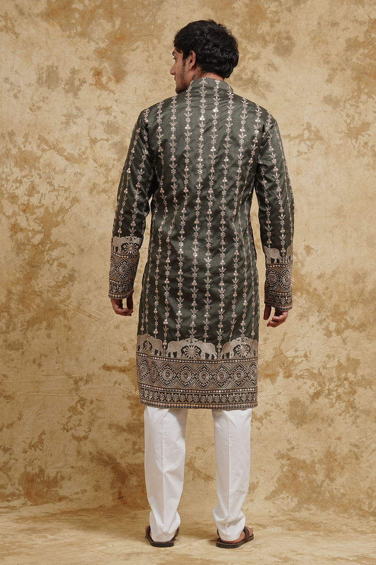 Green Elephant Embroidered Kurta Set – Regal Evening Edition