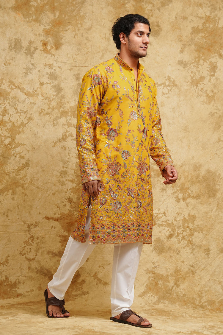 Marigold Meadow All-Over Multicolor Thread-Embroidered Kurta