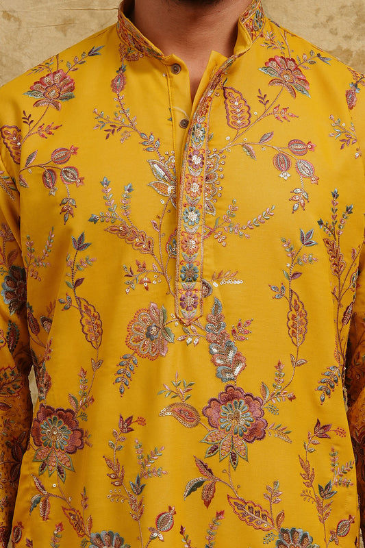 Marigold Meadow All-Over Multicolor Thread-Embroidered Kurta