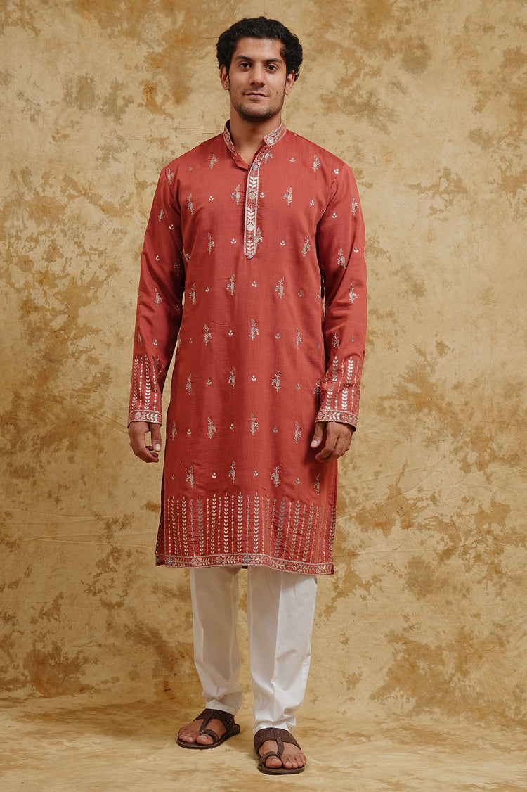 Rose All-Over Thread-Embroidered Kurta