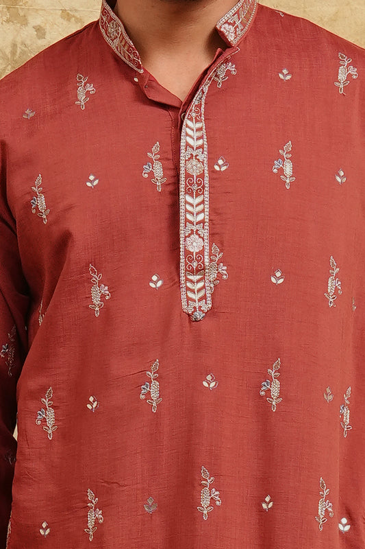 Rose All-Over Thread-Embroidered Kurta
