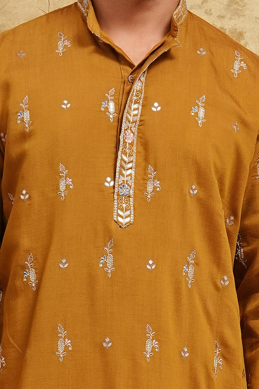 Olive Dusk All-Over Thread-Embroidered Kurta