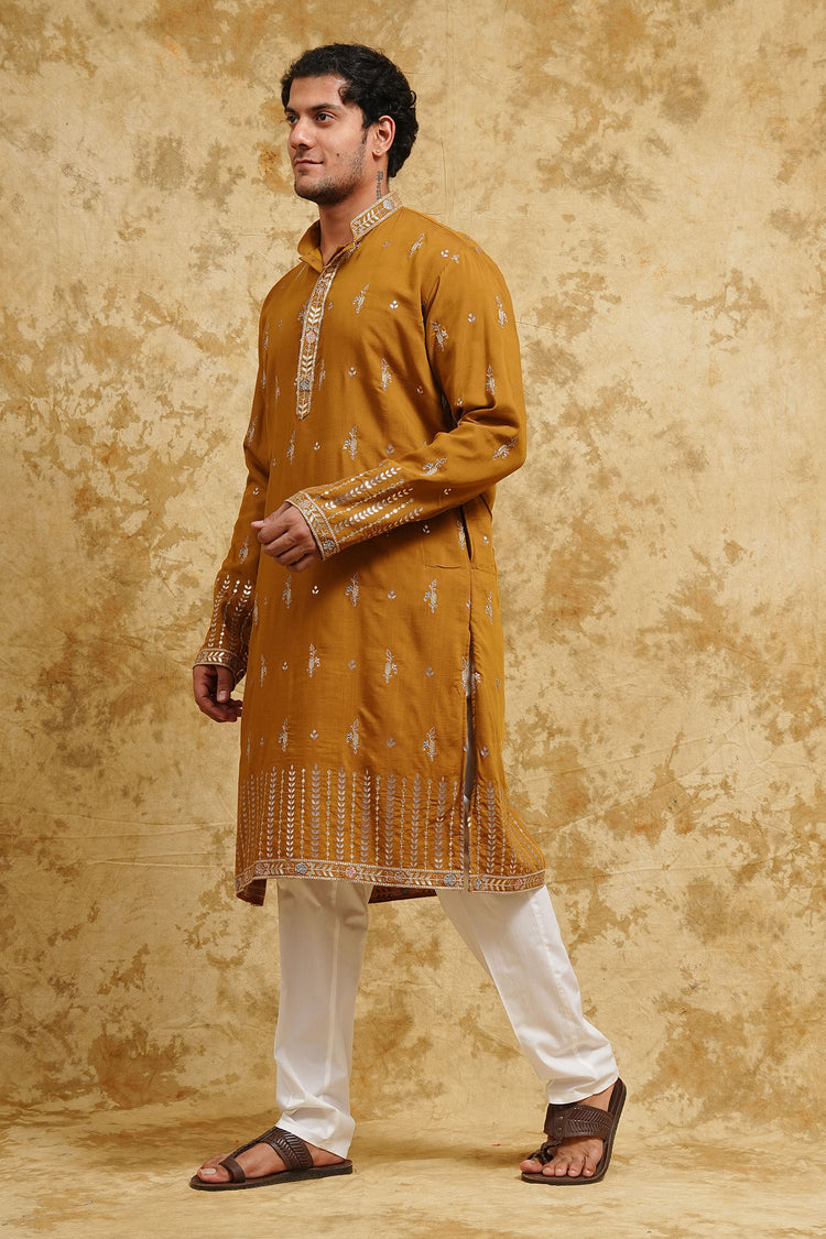 Olive Dusk All-Over Thread-Embroidered Kurta