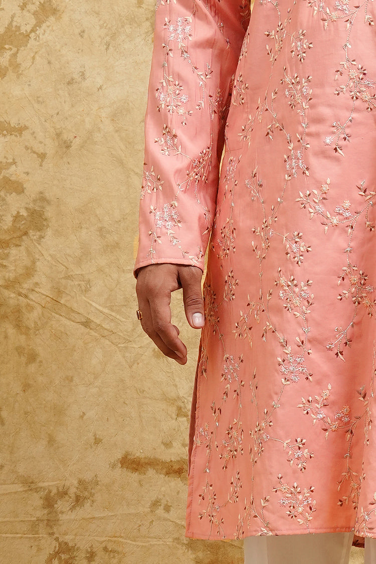 Blush Rose Embroidered Kurta Set for Men