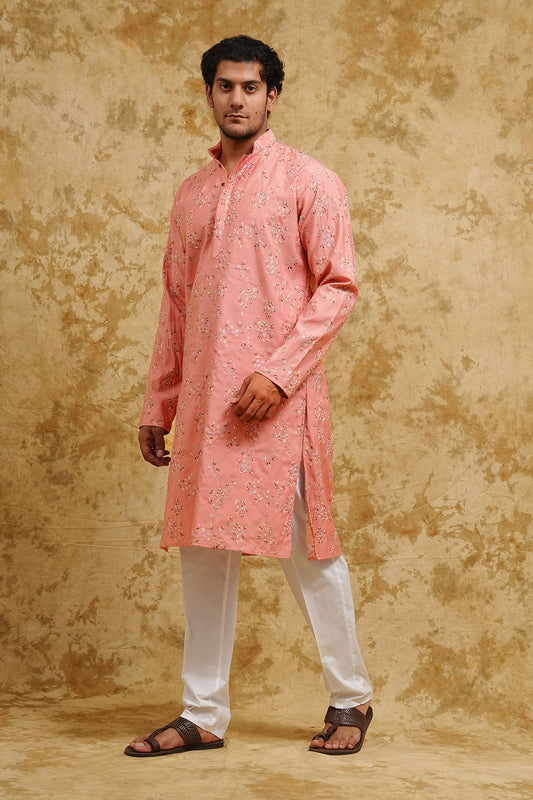 Blush Rose Embroidered Kurta Set for Men