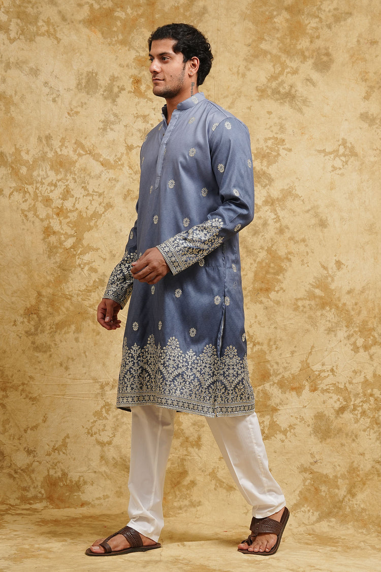 Blue Ombre Embroidered Kurta Set