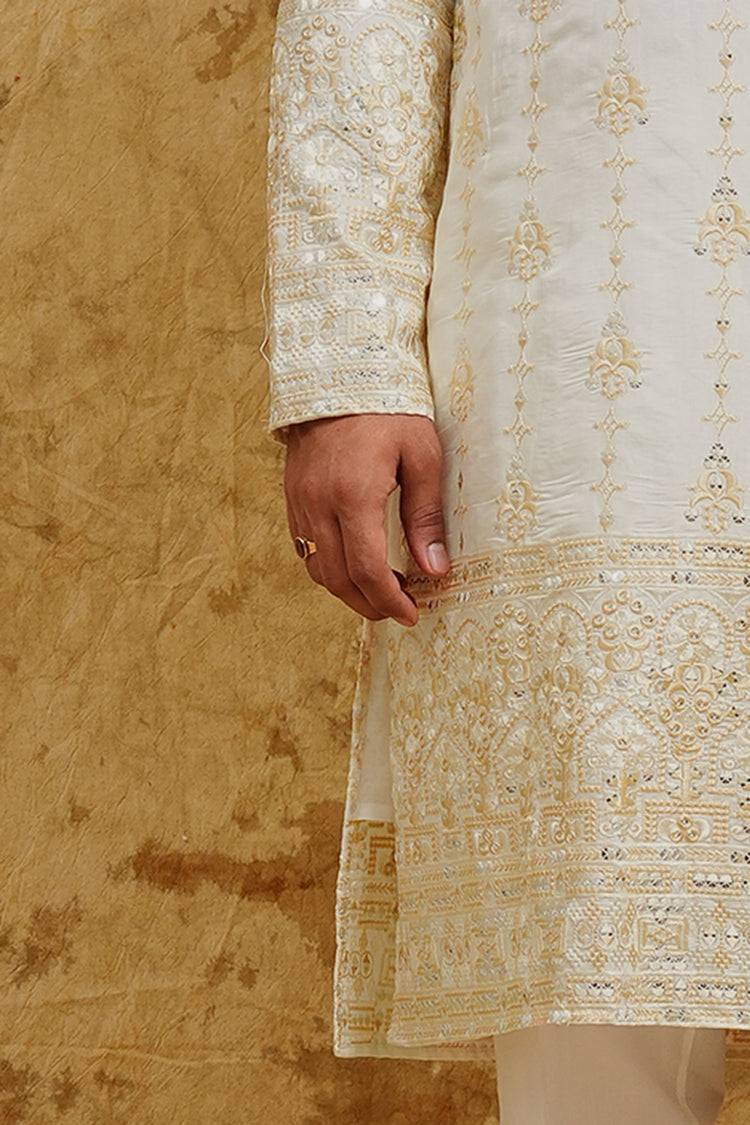 White Thread-Embroidered Kurta Set