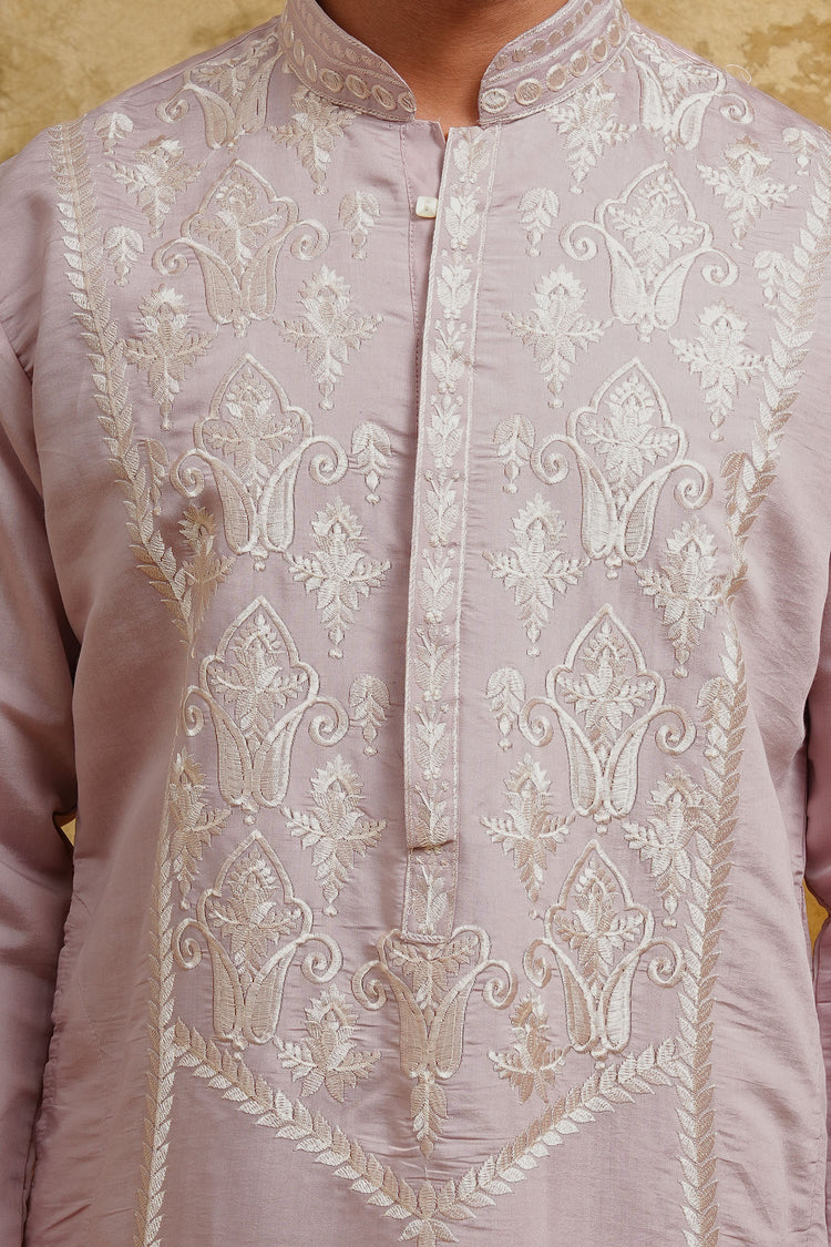Blush Pink Ornate Thread-Embroidered Kurta