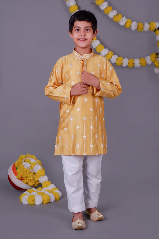 Sunny & Bright Yellow Mirror Work Kids Kurta Set