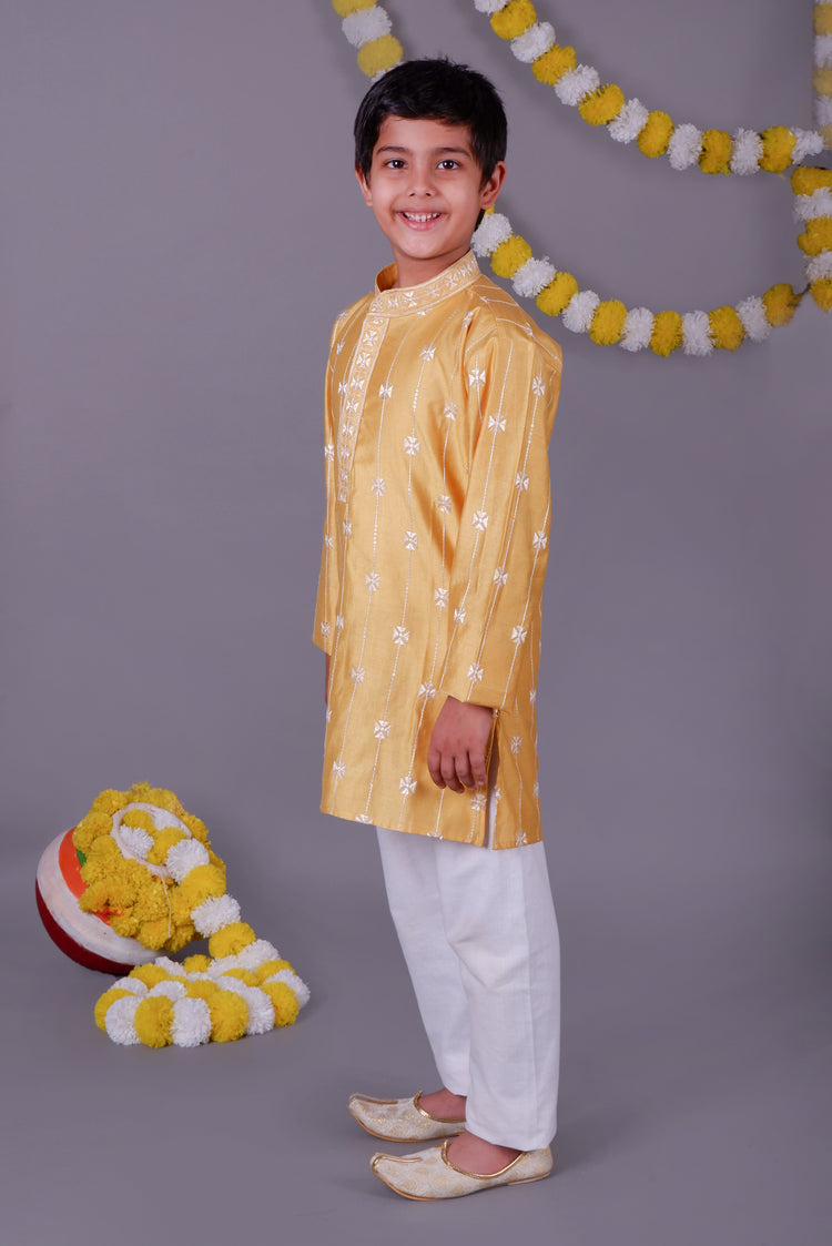 Sunny & Bright Yellow Mirror Work Kids Kurta Set