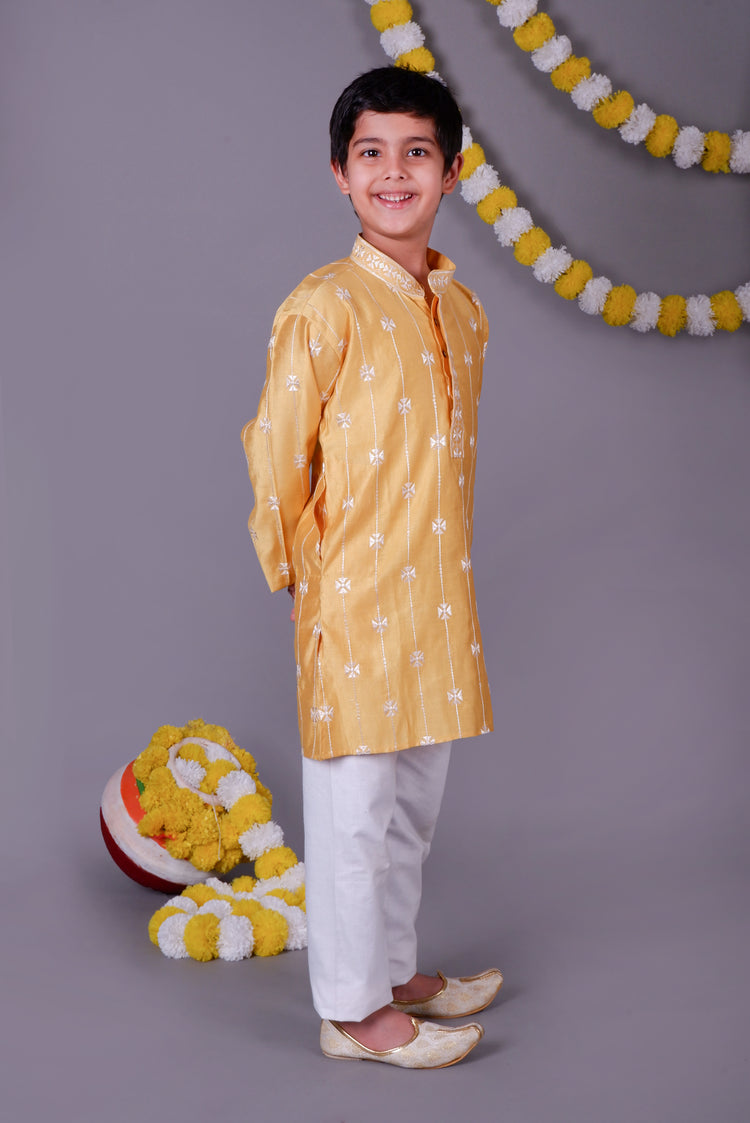 Sunny & Bright Yellow Mirror Work Kids Kurta Set