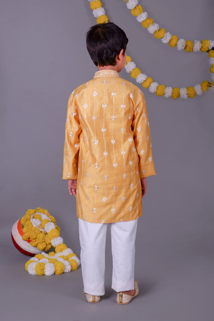 Sunny & Bright Yellow Mirror Work Kids Kurta Set