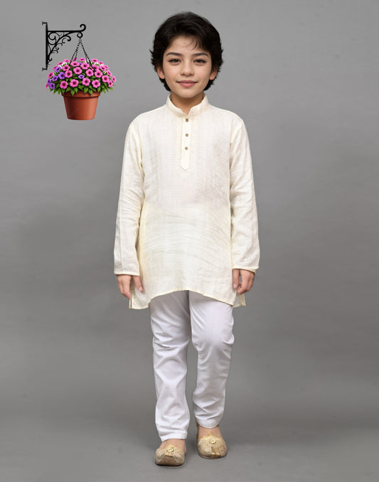 White Self-Design Embroidered Kurta Set – Timeless & Sophisticated for Your Little One