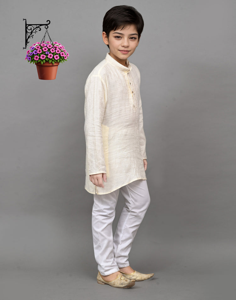 White Self-Design Embroidered Kurta Set – Timeless & Sophisticated for Your Little One