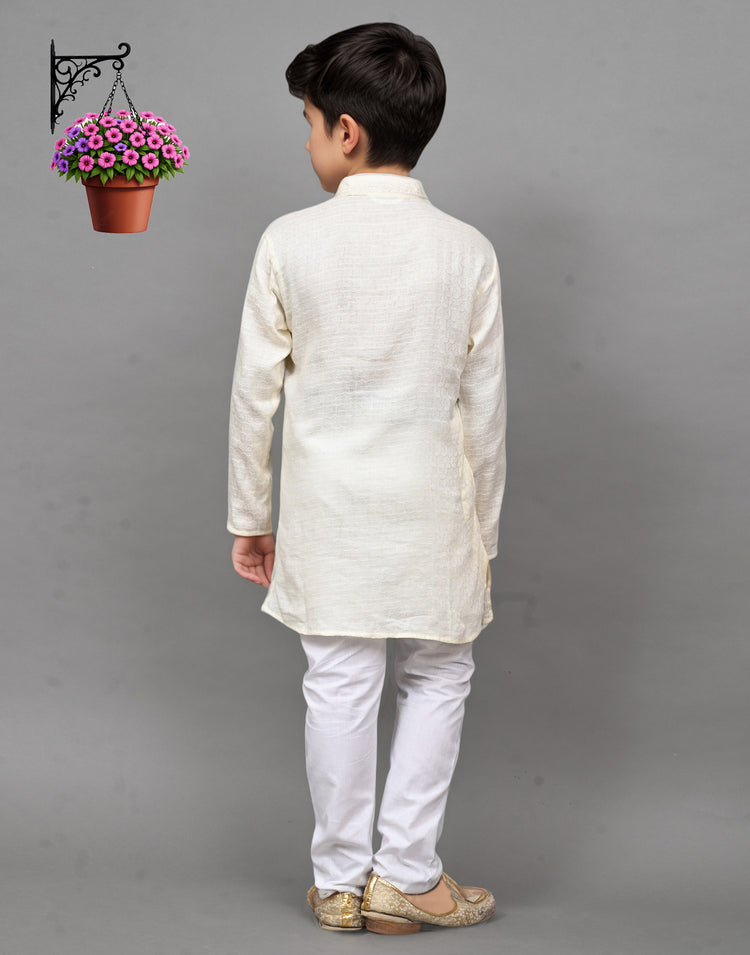 White Self-Design Embroidered Kurta Set – Timeless & Sophisticated for Your Little One