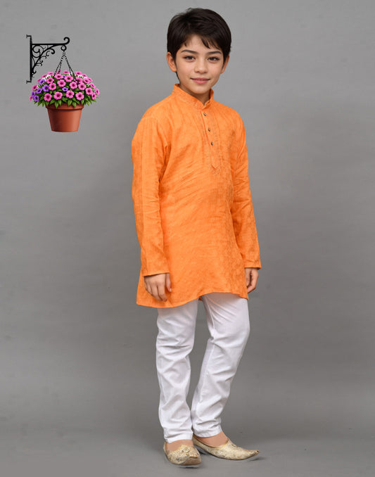 Orange Self-Design Embroidered Kurta Set – Bold & Stylish for Your Little One