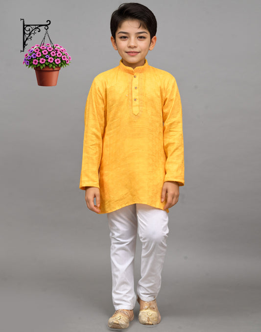 Yellow Self-Design Embroidered Kurta Set – Bright & Joyful for Your Little One